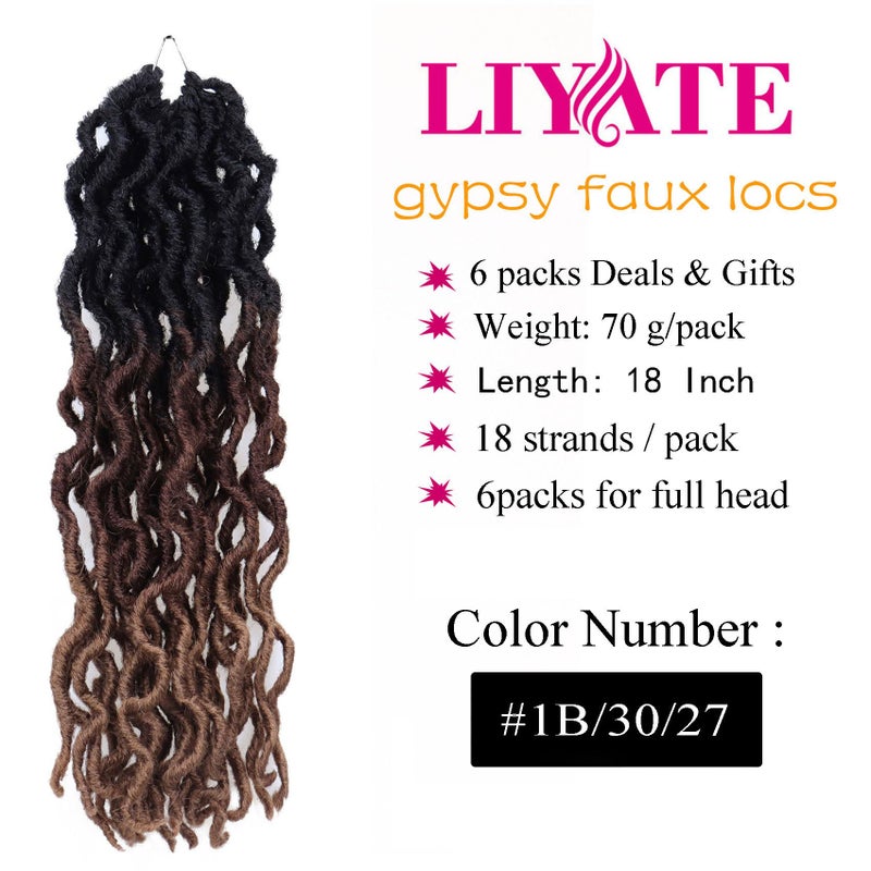 Liyate 18 Inch Goddess Faux locs Crochet Hair 6 Packs/Lot Soft Gypsy Locs Wavy Crochet Braids Dreadlocks 3 Tone Curly Wavy Twist Braiding Hair Extensions African Roots Braidï¼ˆ#1B/30/27) - Image 3